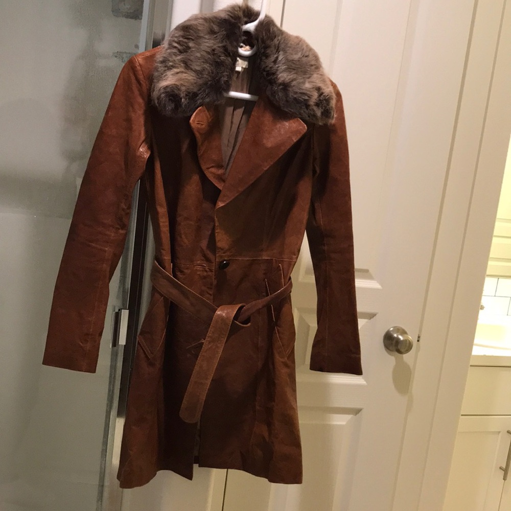 June genuine leather and plush fur trench-XS